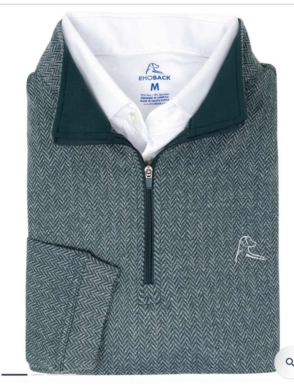 Rhoback Herringbone Jacquard Quarter-Zip Sweater - Teal Green White Size XXL